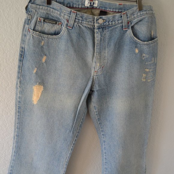 DKNY DISTRESSED RED STITCHING VINTAGE RARE MEN'S JEANS. SIZE 38/32 - Picture 7 of 11